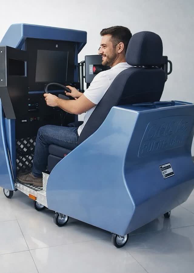 Psikoteknik test cihazında değerlendirme yapan bir sürücü